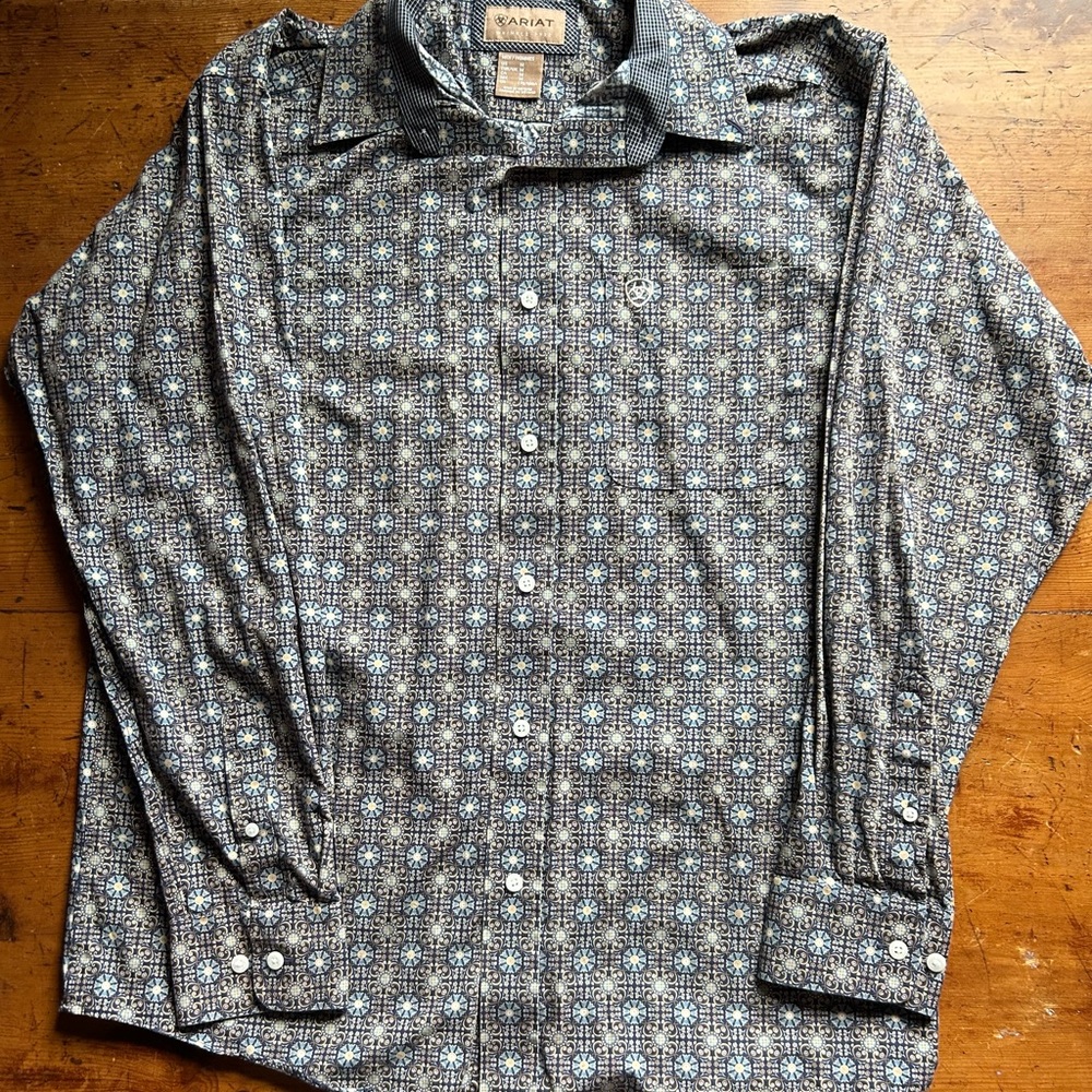 Ariat Blue and Brown Patterned Shirt